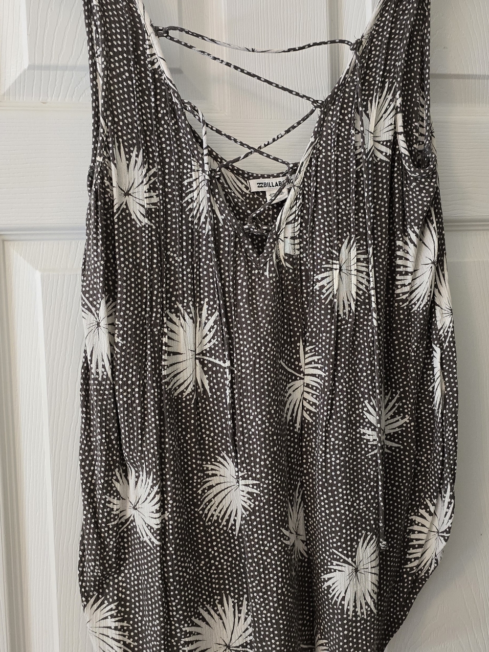 Billabong Green and White Palm Dot Tank with Lace-Up Back